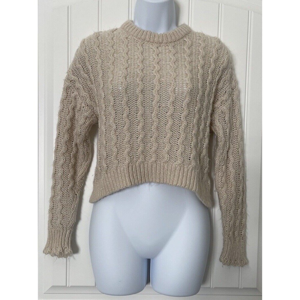 Divided H&M Sweater Womens XS Tan Chunky Knit Comfort Stretchy Soft Sweatshirt